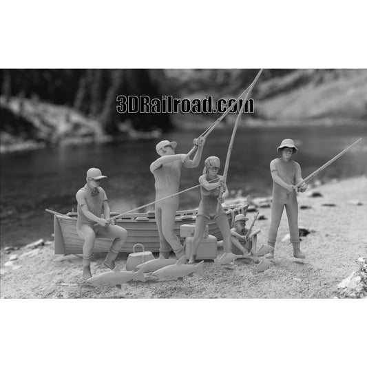 HO scale 1/87 Fisherman with Boat printed in 14k Grey Resin