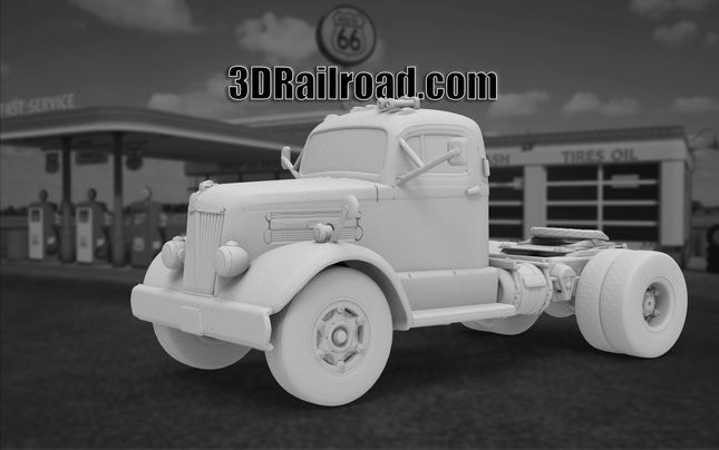 1955 White Single Axel Semi - Custom Sculptures 3D Printed in Clear Resin