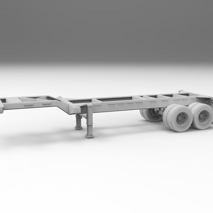 2 Axel 20 Ft Intermodel - Semi Trailer - Custom Sculptures 3D Printed in Grey Resin