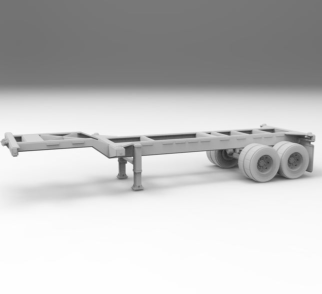 2 Axel 20 Ft Intermodel - Semi Trailer - Custom Sculptures 3D Printed in Grey Resin