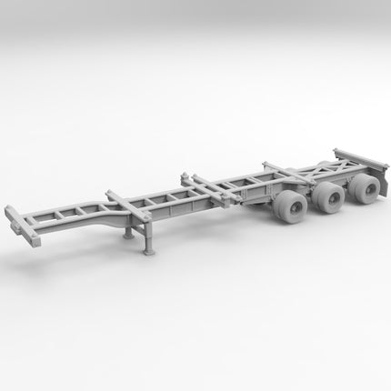 3 Axel 20 Ft Intermodel - Semi Trailer - Custom Sculptures 3D Printed in Grey Resin
