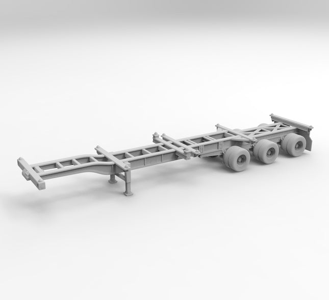 3 Axel 20 Ft Intermodel - Semi Trailer - Custom Sculptures 3D Printed in Grey Resin