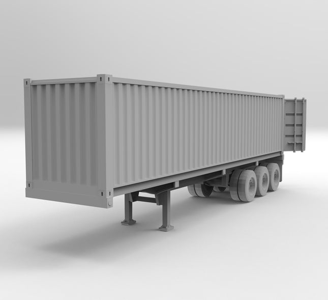 40 Ft Conatiner Open Doors - Semi Trailer - Custom Sculptures 3D Printed in Grey Resin