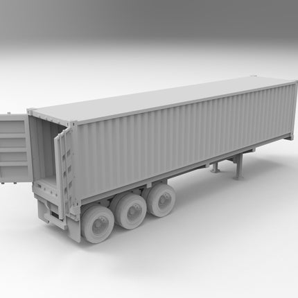 40 Ft Conatiner Open Doors - Semi Trailer - Custom Sculptures 3D Printed in Grey Resin