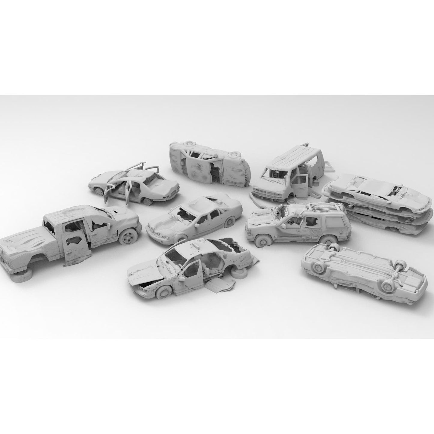 HO Scale 1/87  Nine Modern Auto Wrecks  Printed in Clear Resin