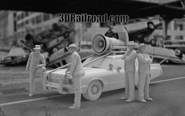 Brothers Blue, Car and Figures - Custom Sculptures 3D Printed in Clear Resin