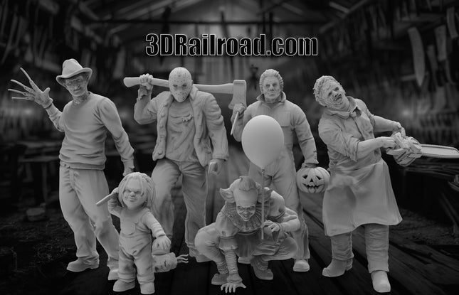 Childhood Horrors - 6 Figures - Custom Sculptures 3D Printed in Grey Resin