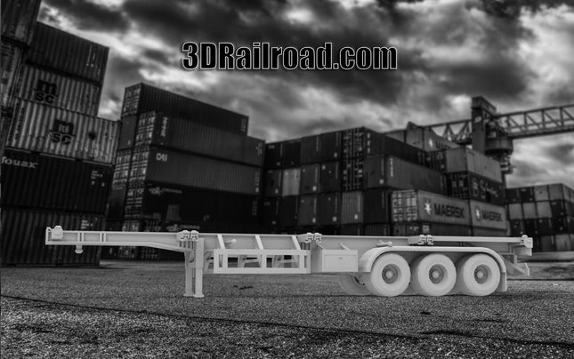 3 Axle Intermodal Trailer - Container - Custom Sculptures 3D Printed in Clear Resin