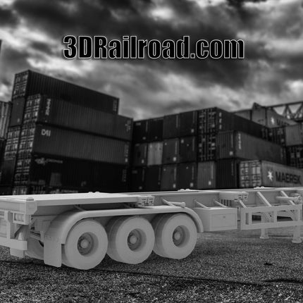 3 Axle Intermodal Trailer - Container - Custom Sculptures 3D Printed in Clear Resin