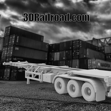 3 Axle Intermodal Trailer - Container - Custom Sculptures 3D Printed in Clear Resin