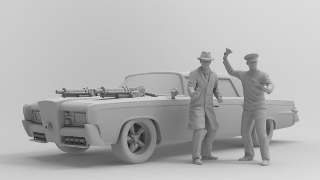 Green Hornet BZZZ, Car and Figures - Custom Sculptures 3D Printed in Clear Resin