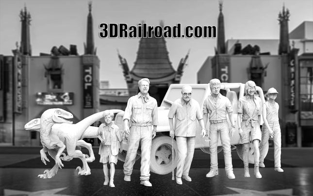 Dinosaur Park, Car, Figures and Raptors - Custom Sculptures 3D Printed in Clear Resin
