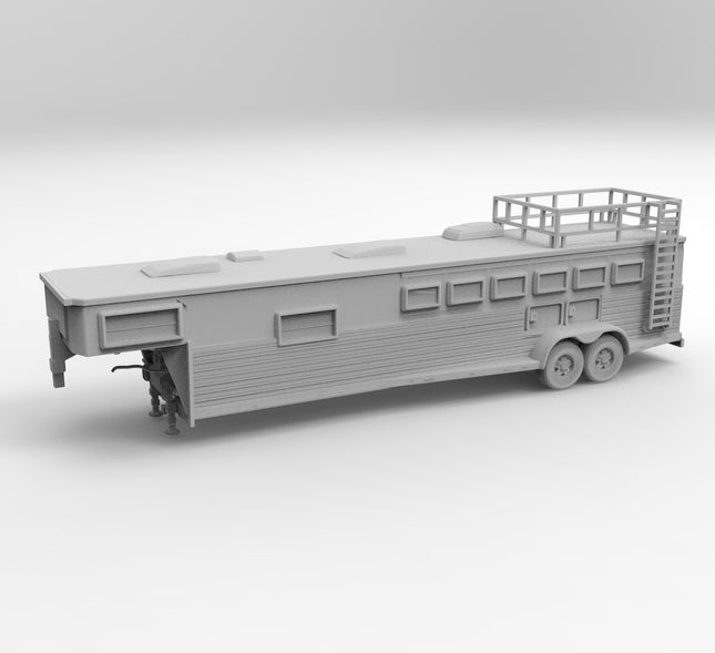 Horse Trailer Large - Semi Trailer - Custom Sculptures 3D Printed in Grey Resin