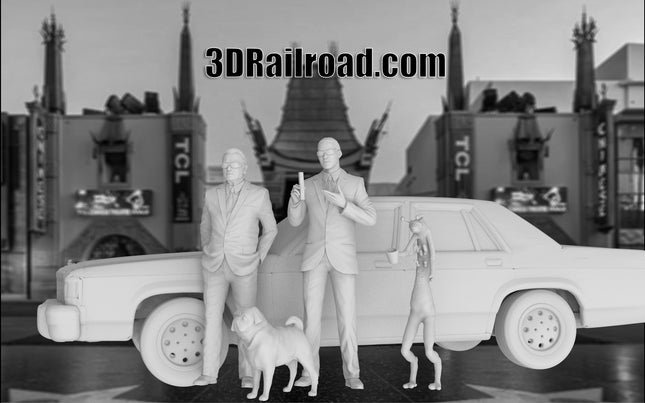 Dudes Wearing Black, Car and Figures - Custom Sculptures 3D Printed in Clear Resin