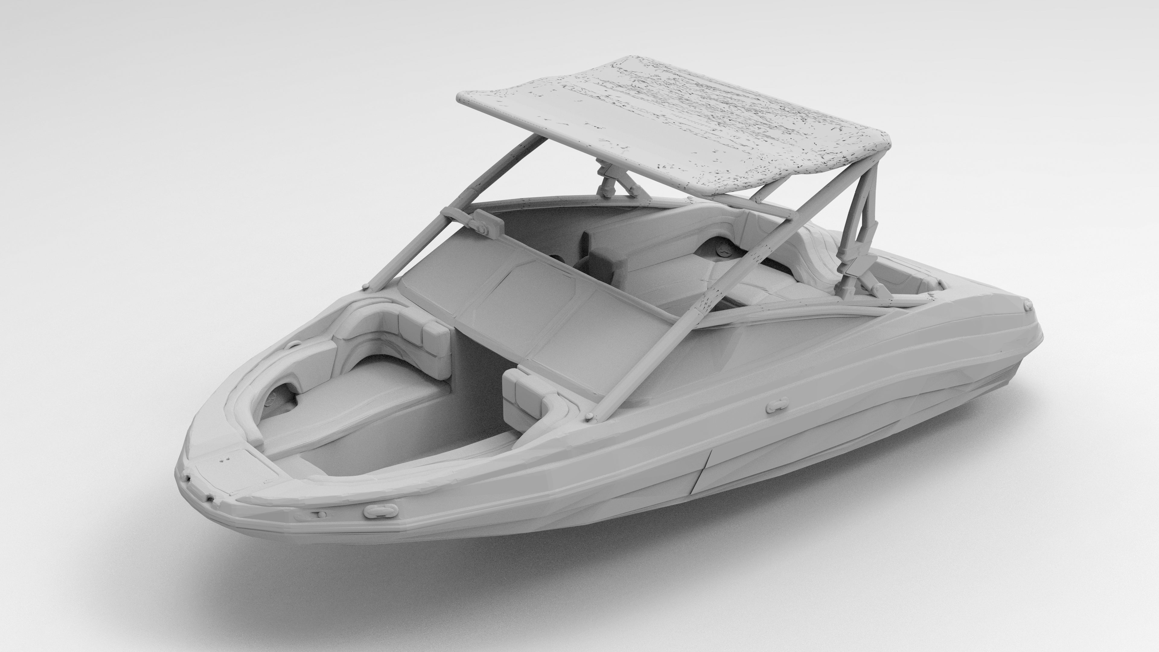 Custom Boat Objects Ski Boat with Shade - Boats - Custom Sculptures 3D Printed in Clear Re ...