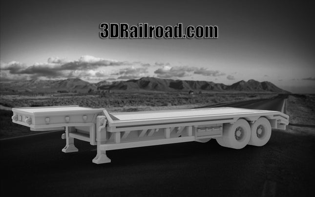 Dual Axel Flat Trailer - Semi Trailer - Custom Sculptures 3D Printed in Grey Resin