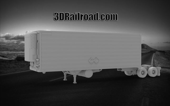 Older Refrigerated Trailer Double - Semi Trailer - Custom Sculptures 3D Printed in Grey Resin