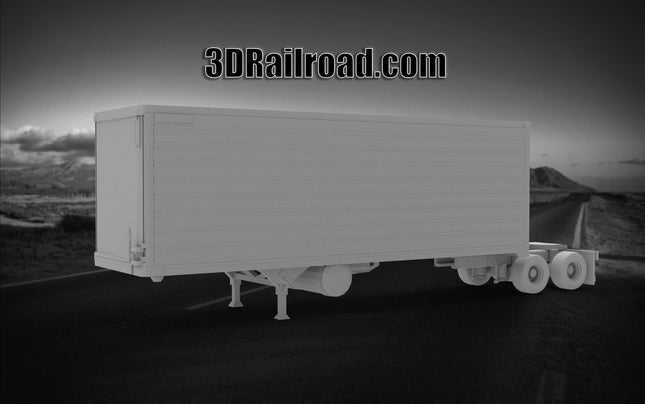 Reefer Trailer Tandem Older - Semi Trailer - Custom Sculptures 3D Printed in Grey Resin