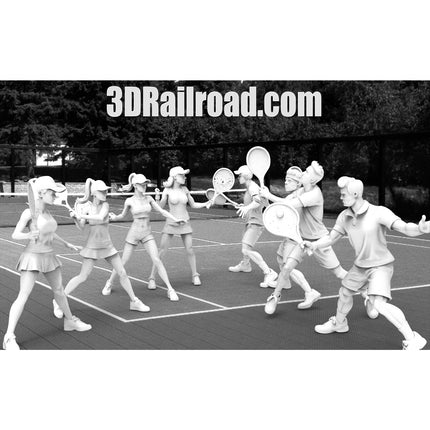 HO 1/87 Tennis Players -  8 Figures - Custom Sculptures 3D Printed in Grey