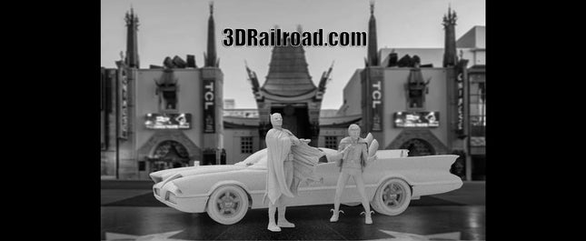 Batmen from the 60s Car and Figures - Custom Sculptures 3D Printed in Clear Resin