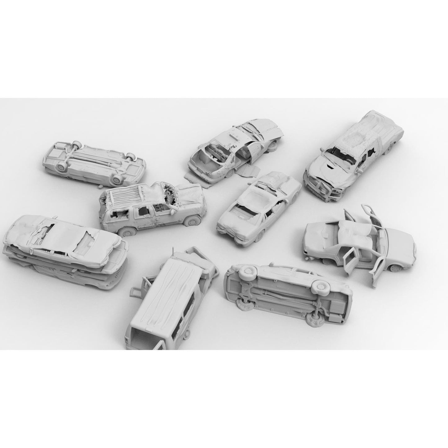 HO Scale 1/87  Nine Modern Auto Wrecks  Printed in Clear Resin