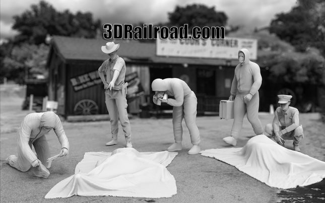 CSI CRIME SCENE -  7 Figures - Custom Sculptures 3D Printed in Grey Resin