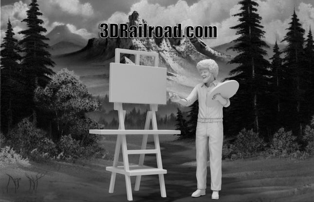 Mr Happy Trees - 1 Figure with Easel - Custom Sculptures 3D Printed in Grey Resin