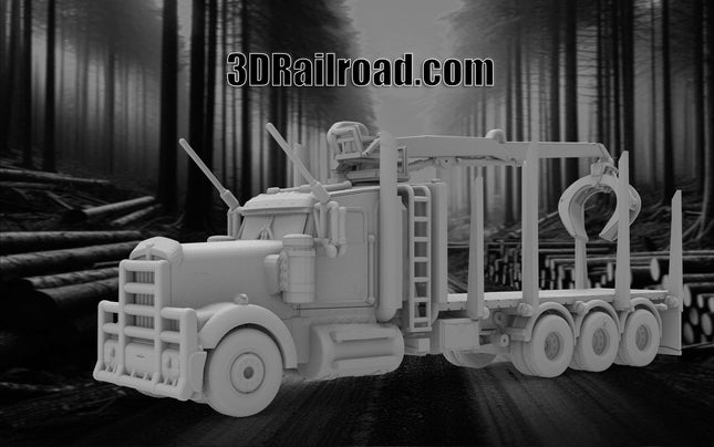 Kenworth 990 with Logging Claw - Logging - Custom Sculptures 3D Printed in Clear Resin