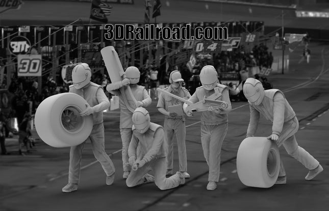 Race Car Pit Crew - Custom Sculptures 3D Printed in Grey Resin