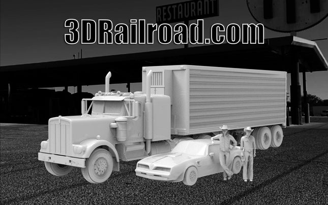 Bandit and Smokey Semi, Trailer, Car  and figure Set - Custom Sculptures 3D Printed in Clear Resin