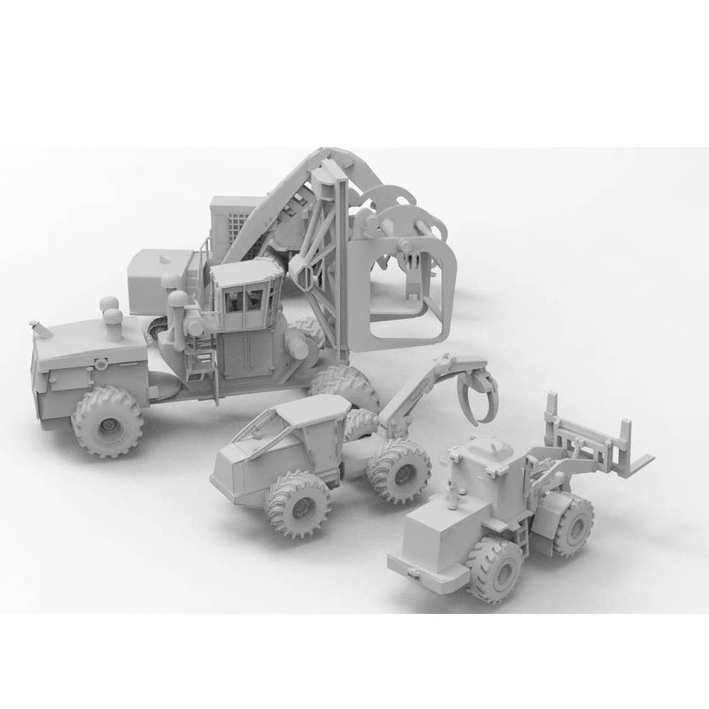 N 1/160th scale Logging Set 4 - Grapple, Log Loader, Forklift, etc Printed in Clear Resin