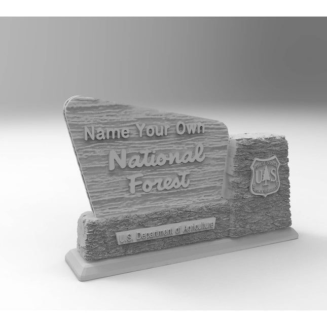 HO Scale 1/87 National Forest Sign 2x - Personalized - Printed in Gray Resin
