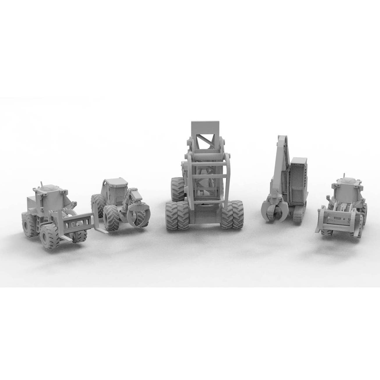 N 1/160th scale Logging Set 4 - Grapple, Log Loader, Forklift, etc Printed in Clear Resin