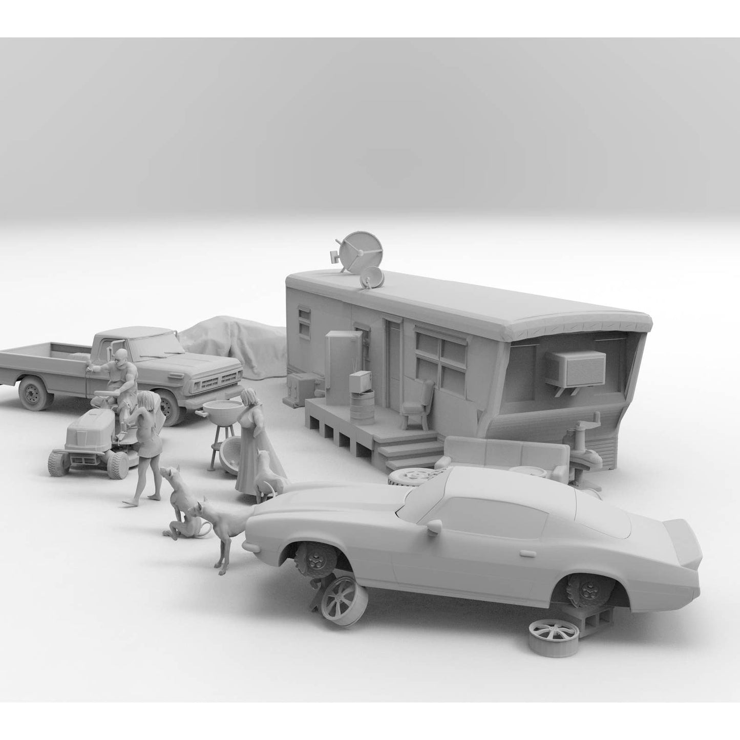 HO Scale 1/87th Mobile Home Action Scene With Figures Trailer Trash 3d Printed