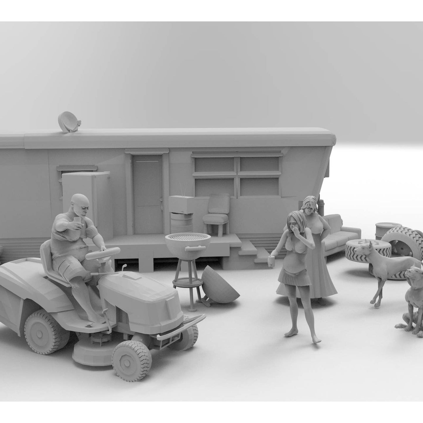 HO Scale 1/87th Mobile Home Action Scene With Figures Trailer Trash 3d Printed