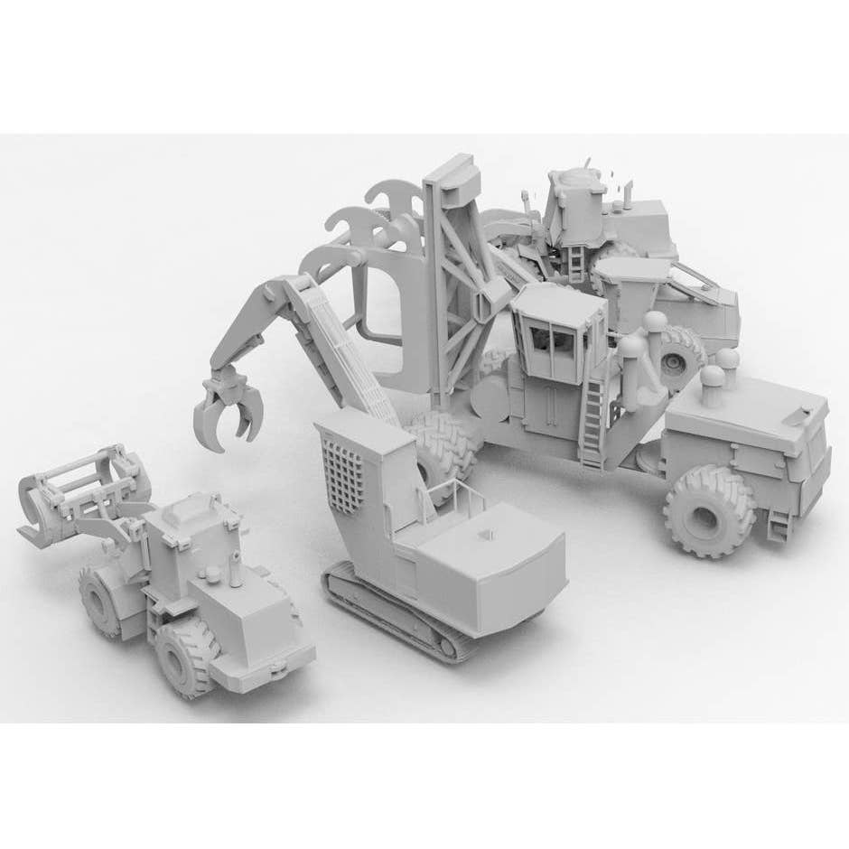 N 1/160th scale Logging Set 4 - Grapple, Log Loader, Forklift, etc Printed in Clear Resin