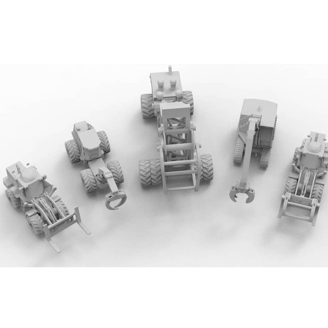 N 1/160th scale Logging Set 4 - Grapple, Log Loader, Forklift, etc Printed in Clear Resin