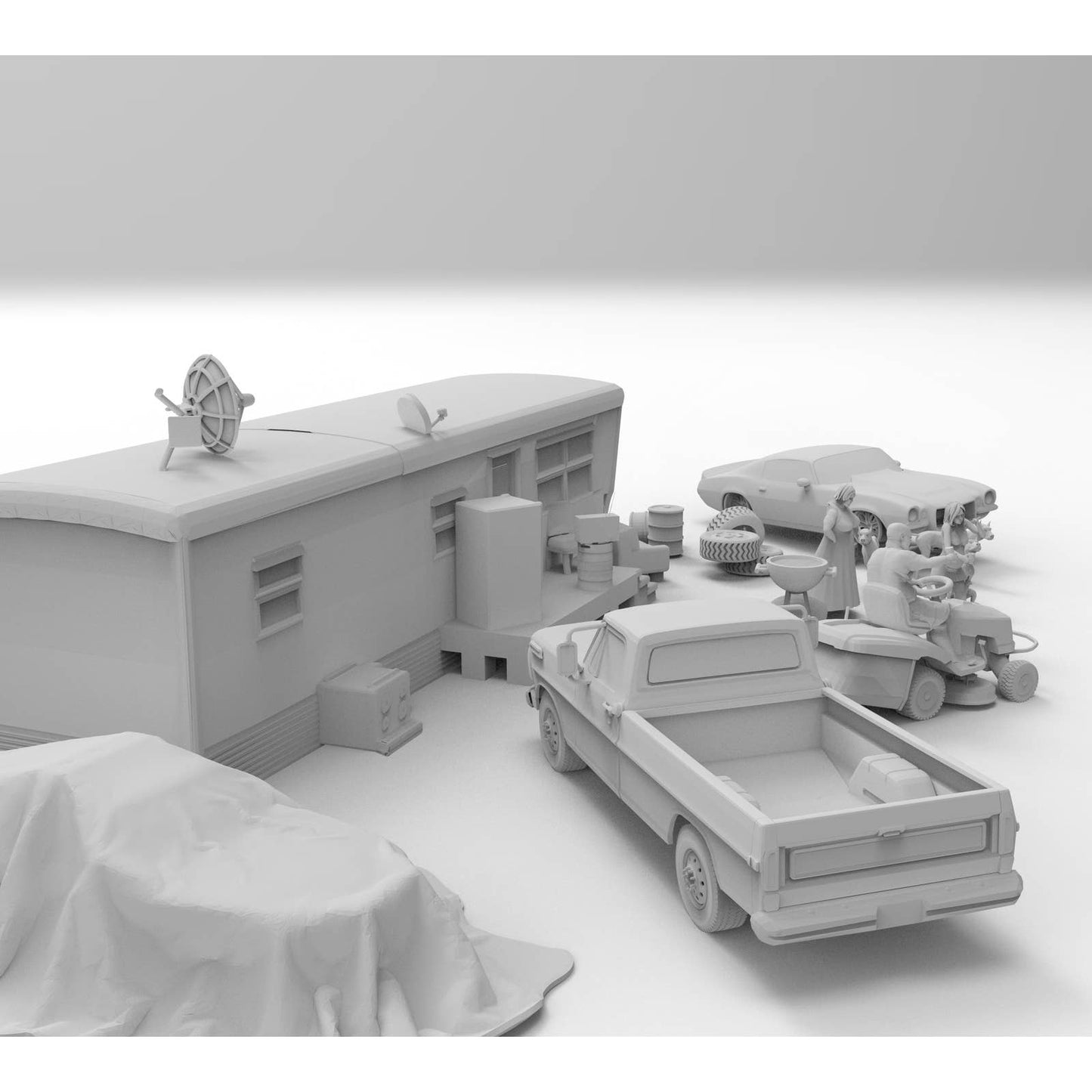 HO Scale 1/87th Mobile Home Action Scene With Figures Trailer Trash 3d Printed