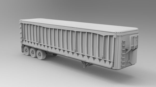 Fabric CoveredTrailer - Semi Trailer - Custom Sculptures 3D Printed in Grey Resin