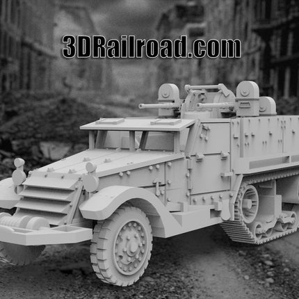 M3 Anti Air Half Track - WW2 - Custom Sculptures 3D Printed in Clear Resin