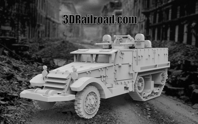 M3 Anti Air Half Track - WW2 - Custom Sculptures 3D Printed in Clear Resin