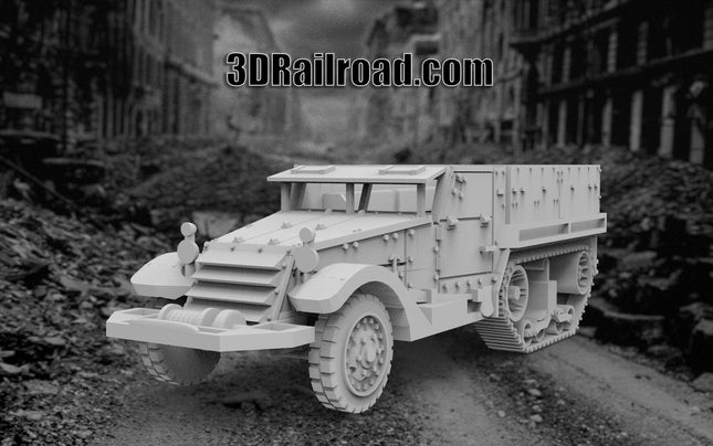 M3 Half Track Troop Transport - WW2 - Custom Sculptures 3D Printed in Clear Resin