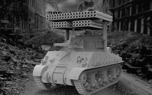 M4 Sherman Tank Calliope- WW2 - Custom Sculptures 3D Printed in Grey Resin